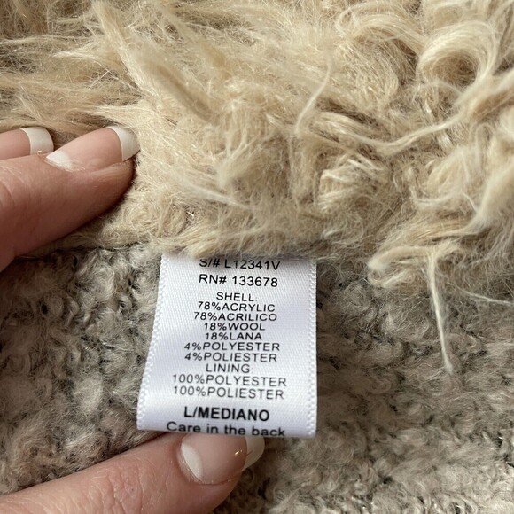 Love Tree Sherpa Vest Wool Blend w/ Vegan Leather Trim Ivory Women’s Large - Picture 8 of 12